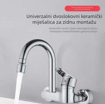 Zidna ugrađena slavina za kuhinju: keramički disk ventila, bakreno tijelo, trostruka konstrukcija, radni raspon 0–90°C