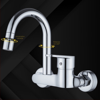 Zidna ugrađena slavina za kuhinju: keramički disk ventila, bakreno tijelo, trostruka konstrukcija, radni raspon 0–90°C