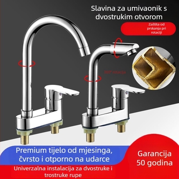 Slavina za umivaonik s kromiranim završetkom, tijelo od zinkove zlitine, keramički kartridžni ventil, montaža na ploču, moderan dizajn