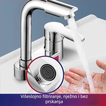 Slavina za umivaonik s kromiranim završetkom, tijelo od zinkove zlitine, keramički kartridžni ventil, montaža na ploču, moderan dizajn