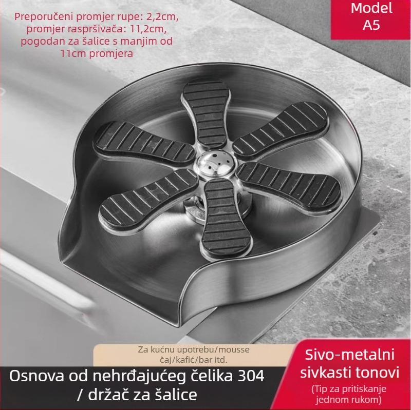 Kuhinjska slavina s automatskim pranjem čaša, nehrđajući čelik, keramički kartridž ventil, nazivni tlak 1,6 MPa, radna temperatura 0–90 °C, ulaz/izlaz 20 mm