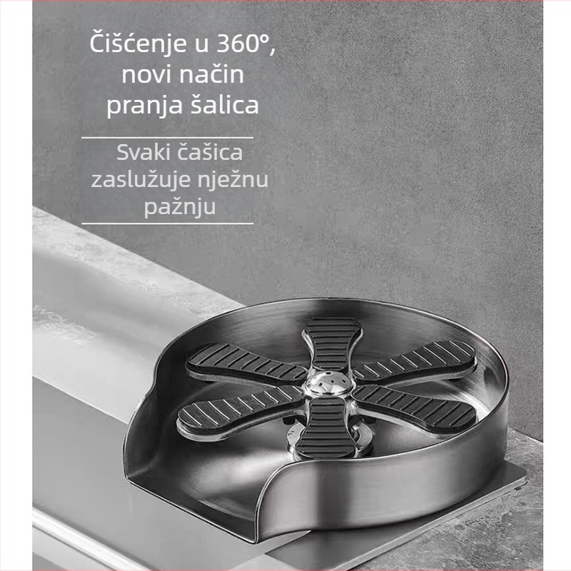 Kuhinjska slavina s automatskim pranjem čaša, nehrđajući čelik, keramički kartridž ventil, nazivni tlak 1,6 MPa, radna temperatura 0–90 °C, ulaz/izlaz 20 mm