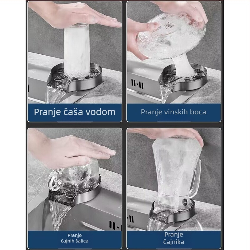 Kuhinjska slavina s automatskim pranjem čaša, nehrđajući čelik, keramički kartridž ventil, nazivni tlak 1,6 MPa, radna temperatura 0–90 °C, ulaz/izlaz 20 mm