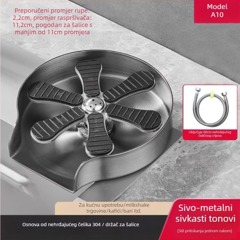 Kuhinjska slavina s automatskim pranjem čaša, nehrđajući čelik, keramički kartridž ventil, nazivni tlak 1,6 MPa, radna temperatura 0–90 °C, ulaz/izlaz 20 mm