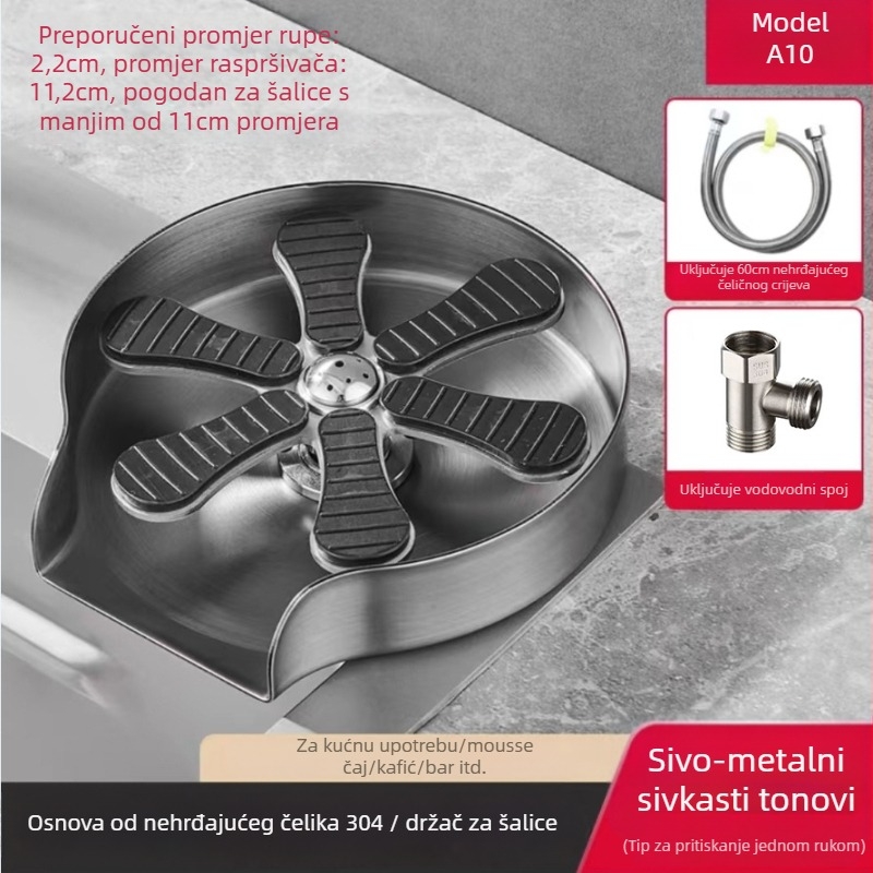 Kuhinjska slavina s automatskim pranjem čaša, nehrđajući čelik, keramički kartridž ventil, nazivni tlak 1,6 MPa, radna temperatura 0–90 °C, ulaz/izlaz 20 mm