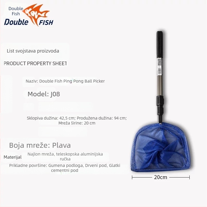 Double Fish J08 Uređaj za skupljanje lopti za stolni tenis — lagan, prenosiv, izvlačivi, s prilagodljivom duljinom, model J08