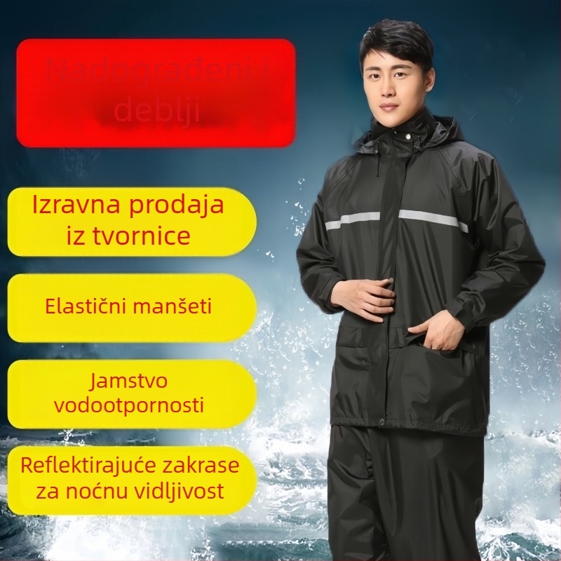 Set kišnog kaputa i hlača za odrasle – podijeljeni dizajn, Oxford tkanina, vodootporni sloj PVC ljepilo, za motocikl/električni bicikl, mogućnost prilagodbe