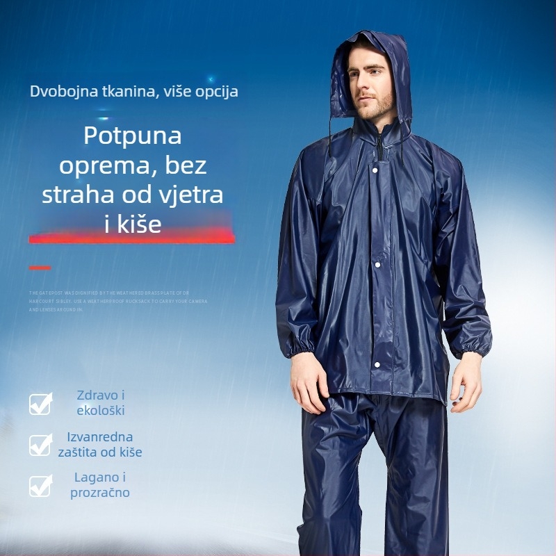 Odrasli podijeljeni kišni pončo, Oxford tkanina, PVC vodootporni sloj, potpuno pokrivanje tijela, produljena duljina, za dostavu hrane i gradilište