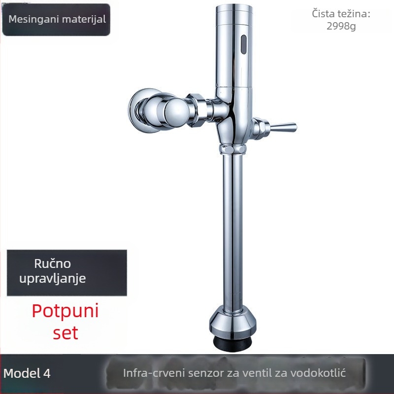 Bakrena slavina za ispiranje toaleta s pedalskim pokretom, model 222, izlazni promjer 1 inč, vrijeme ispiranja 3–8 sekundi, moderni minimalistički stil