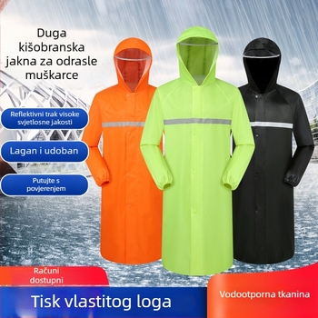 Dugo kišno jakno za odrasle – reflektirajući debeli pončo za outdoor biciklizam i planinarenje; Oxford tkanina 0.22 mm, PVC vodootporni sloj; jednoslojni, prenosno.