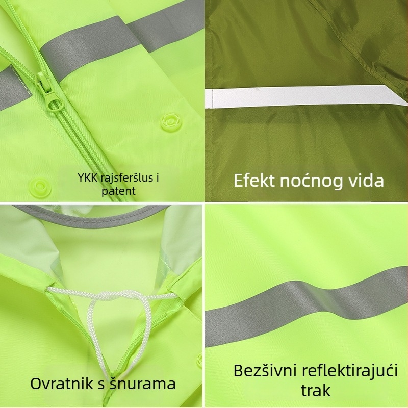 Dugo kišno jakno za odrasle – reflektirajući debeli pončo za outdoor biciklizam i planinarenje; Oxford tkanina 0.22 mm, PVC vodootporni sloj; jednoslojni, prenosno.