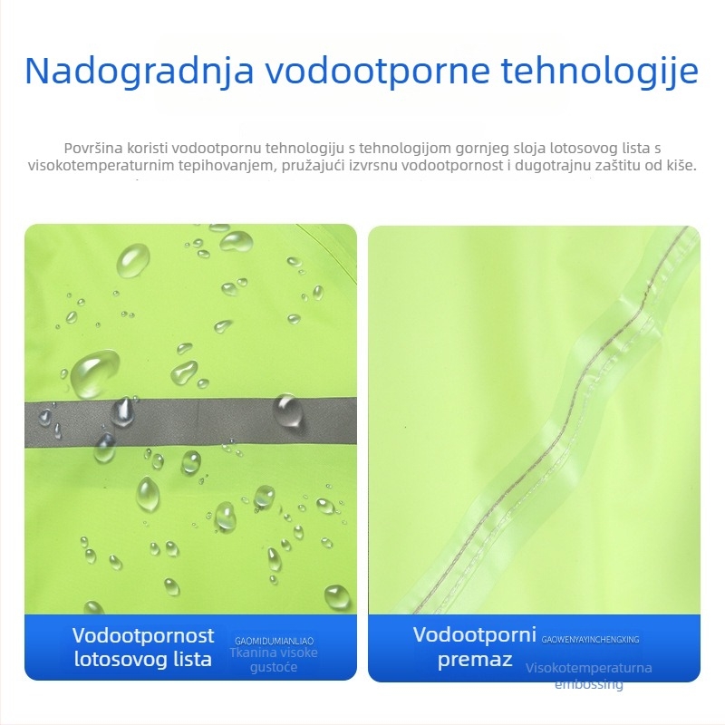 Dugo kišno jakno za odrasle – reflektirajući debeli pončo za outdoor biciklizam i planinarenje; Oxford tkanina 0.22 mm, PVC vodootporni sloj; jednoslojni, prenosno.
