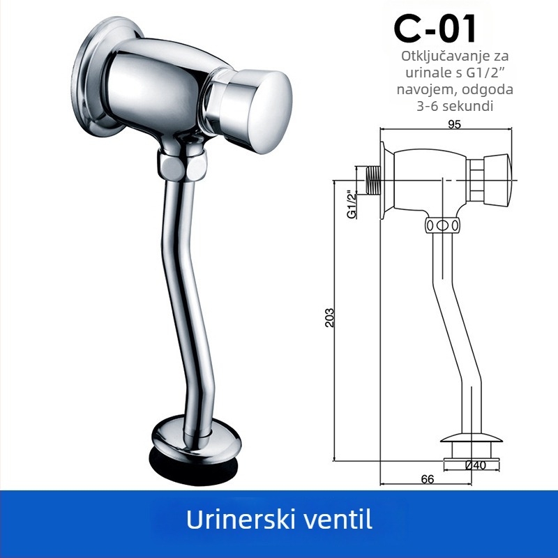 Phaeton bakrena ventila za ispiranje urinara s dugim i kratkim gumbom, ručno upravljanje, moderni minimalistički stil