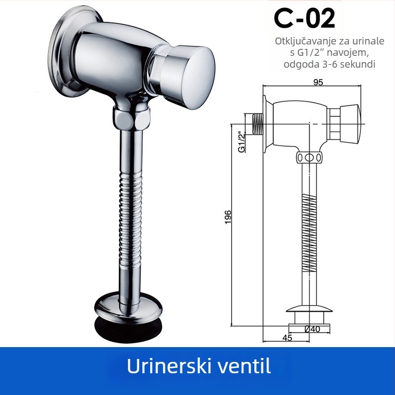 Phaeton bakrena ventila za ispiranje urinara s dugim i kratkim gumbom, ručno upravljanje, moderni minimalistički stil