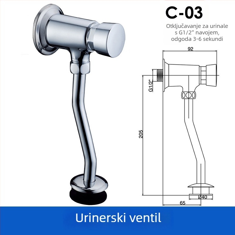 Phaeton bakrena ventila za ispiranje urinara s dugim i kratkim gumbom, ručno upravljanje, moderni minimalistički stil