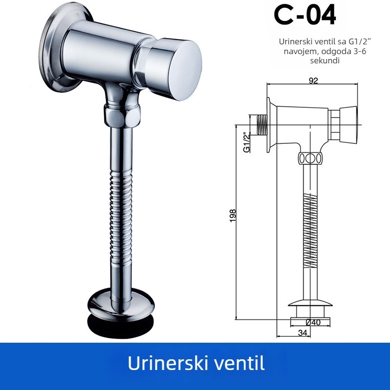 Phaeton bakrena ventila za ispiranje urinara s dugim i kratkim gumbom, ručno upravljanje, moderni minimalistički stil