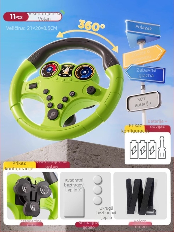 Dječji volan-igračko automobil s edukativnim značajkama — trepćuće svjetlo i glazba/glas, plastična konstrukcija, napajanje baterijama, za djecu 4–6 godina, razvija koordinaciju ruka-oko