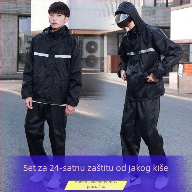Unisex dvostruko slojeviti vodootporni set pončo i hlača za vožnju motociklom, najlon 23 den, PU premaz
