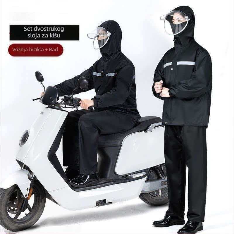 Unisex dvostruko slojeviti vodootporni set pončo i hlača za vožnju motociklom, najlon 23 den, PU premaz