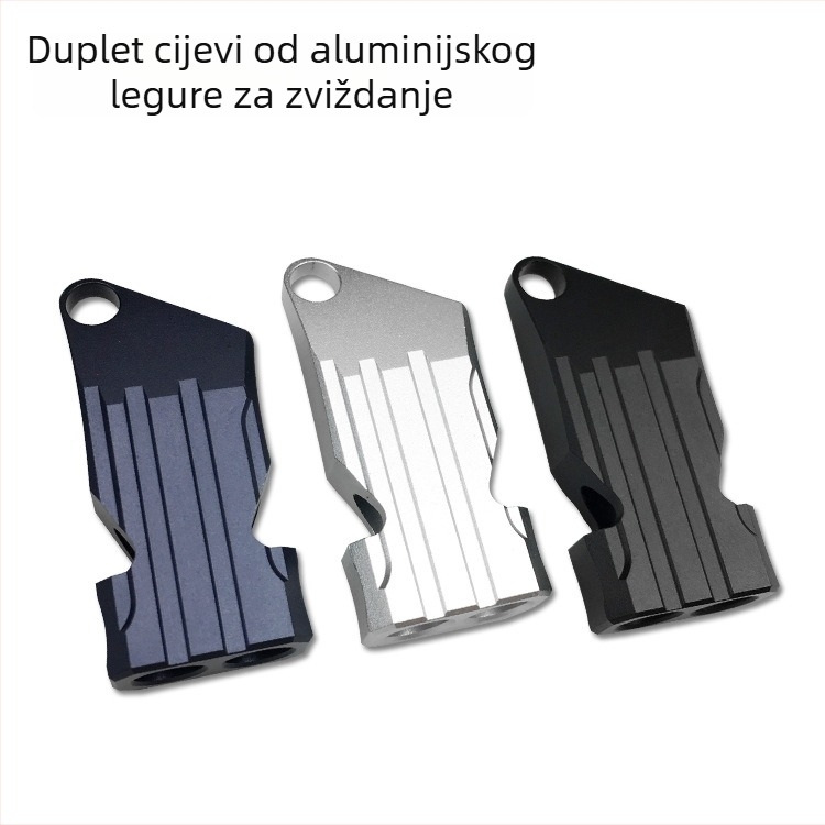 Vanjska zviždaljka za preživljavanje od aluminijske legure, dvostruka cijev, visoka frekvencija, trening kućnih ljubimaca, privjesak za ključeve