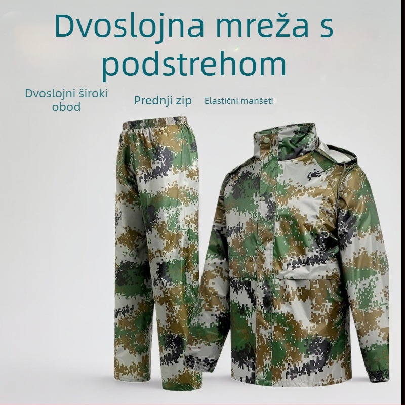 Odrasli: Odvojivi kišobran i hlače u kamufliranom dizajnu – reflektirajuće, zaštita cijelog tijela, Oxford tkanina, PVC ljepilo sloj, mogućnost tiska logotipa