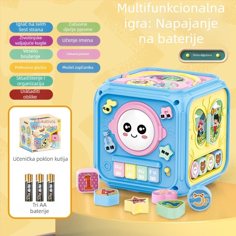 Dječja glazbena igračka bubanj za pljeskanje – šesterokutnog oblika, plastika, napajana litijskom baterijom, rana edukacija, za uzrast 0–3 godine
