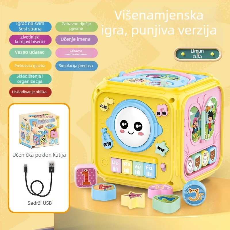 Dječja glazbena igračka bubanj za pljeskanje – šesterokutnog oblika, plastika, napajana litijskom baterijom, rana edukacija, za uzrast 0–3 godine