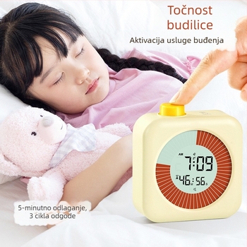 Tiho budilnik za učenike s vizualnim tajmerom – elektronički pogon, LCD zaslon, kvadratno plastično kućište, napajanje baterijama (Elektronički pogon, LCD zaslon, kvadratni dizajn, plastično kućište, napajanje baterijama)