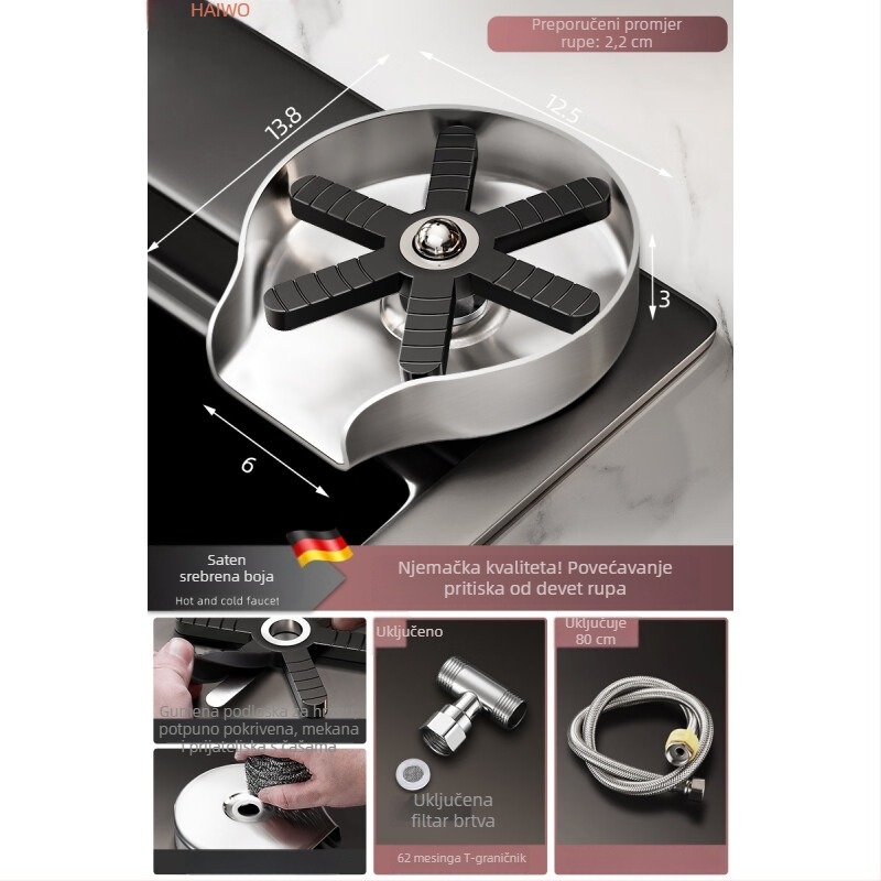 Automatsko visokotlačno pranje čaša za sudoperu — nehrđajući čelik, model HW-XBQ, nominalni tlak 1.6, temperatura 0–90°C, 20 mm ulaz/izlaz