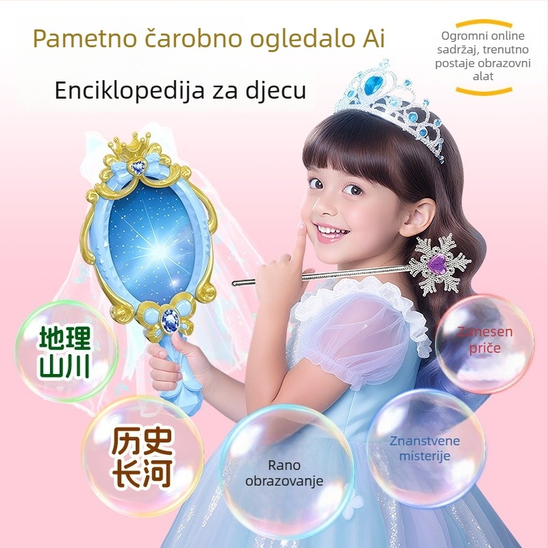 AI pametno ogledalo za učenje s prepoznavanjem glasa, Wi‑Fi i punjivom baterijom — interaktivna edukativna igračka za djecu 7–14 godina, tema oblačenja princeze