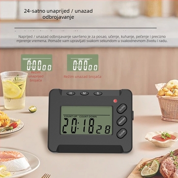 Digitalni kuhinjski timer s LCD zaslonom, elektronički mehanizam, ABS kućište, alarm, magnetska ugradnja