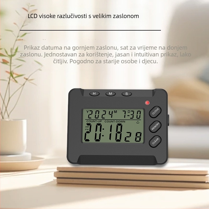 Digitalni kuhinjski timer s LCD zaslonom, elektronički mehanizam, ABS kućište, alarm, magnetska ugradnja