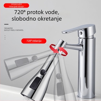 Glava za kuhinjsku slavinu s tri brzine povećanja tlaka i sprječavanja prskanja, 720° rotacija, ABS + nehrđajući čelik, navojno pričvršćivanje