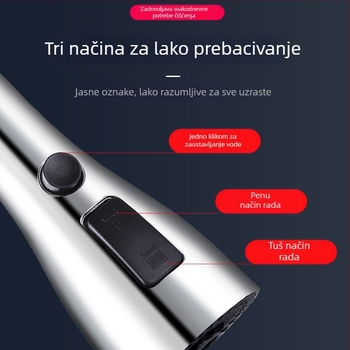 Glava za kuhinjsku slavinu s tri brzine povećanja tlaka i sprječavanja prskanja, 720° rotacija, ABS + nehrđajući čelik, navojno pričvršćivanje