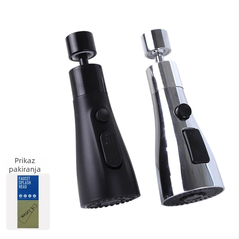 Glava za kuhinjsku slavinu s tri brzine povećanja tlaka i sprječavanja prskanja, 720° rotacija, ABS + nehrđajući čelik, navojno pričvršćivanje