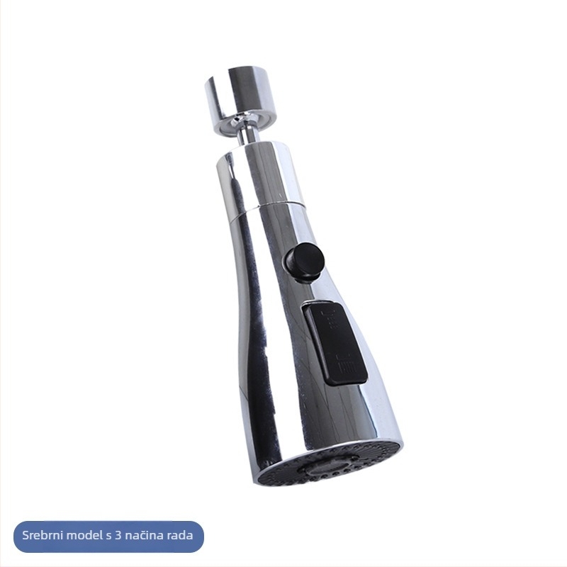 Glava za kuhinjsku slavinu s tri brzine povećanja tlaka i sprječavanja prskanja, 720° rotacija, ABS + nehrđajući čelik, navojno pričvršćivanje