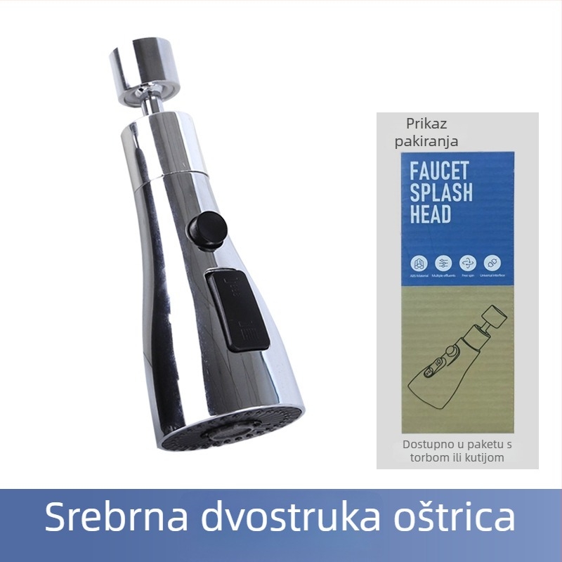 Glava za kuhinjsku slavinu s tri brzine povećanja tlaka i sprječavanja prskanja, 720° rotacija, ABS + nehrđajući čelik, navojno pričvršćivanje