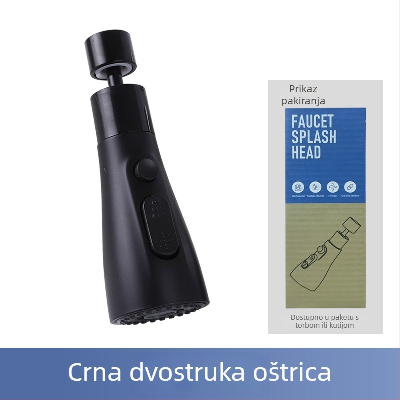 Glava za kuhinjsku slavinu s tri brzine povećanja tlaka i sprječavanja prskanja, 720° rotacija, ABS + nehrđajući čelik, navojno pričvršćivanje