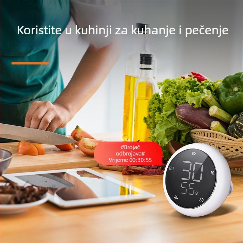 Deli LE200 Rotirajući elektronički tajmer, LED zaslon, napajanje baterijama, okruglo plastično kućište