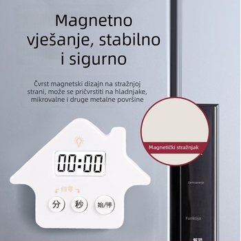 Sat kuhinje u obliku kuće – digitalni LCD zaslon, magnetska stražnja ploča, 99:59, napajanje baterijom
