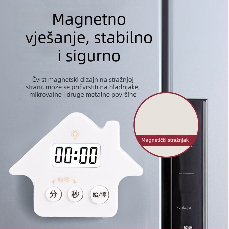 Sat kuhinje u obliku kuće – digitalni LCD zaslon, magnetska stražnja ploča, 99:59, napajanje baterijom