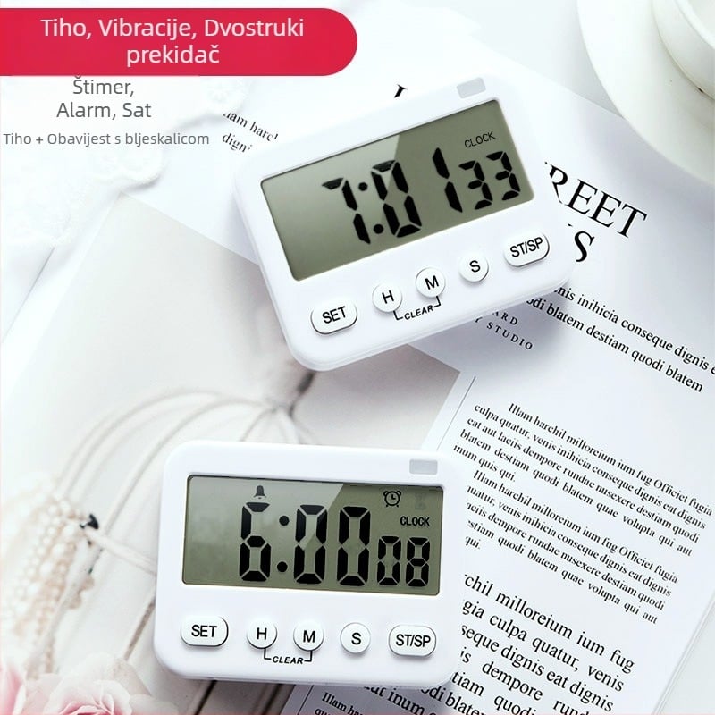 Yisheng Elektronički timer s alarmom - pravokutni LCD zaslon, napajanje baterijom, kuhinjski i školski podsjetnik tajmer