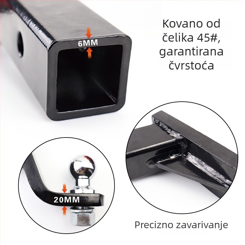 Vučna ruka za prikolicu s kugličnim glavom, kvadratna cijev, uronjeni dio — prilagodljivo, brend Qingdao Baojun Rigging