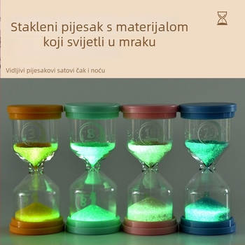 Klepsidra u obliku makrona, svijetleća, od borosilikatnog stakla, ručno puhana