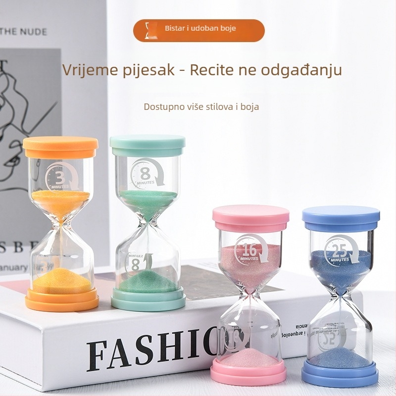 Klepsidra u obliku makrona, svijetleća, od borosilikatnog stakla, ručno puhana