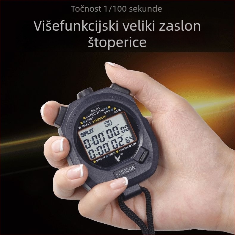 Elektronički štoper PC3860 s prikazom od 3 reda, funkcija pauze, ABS kućište