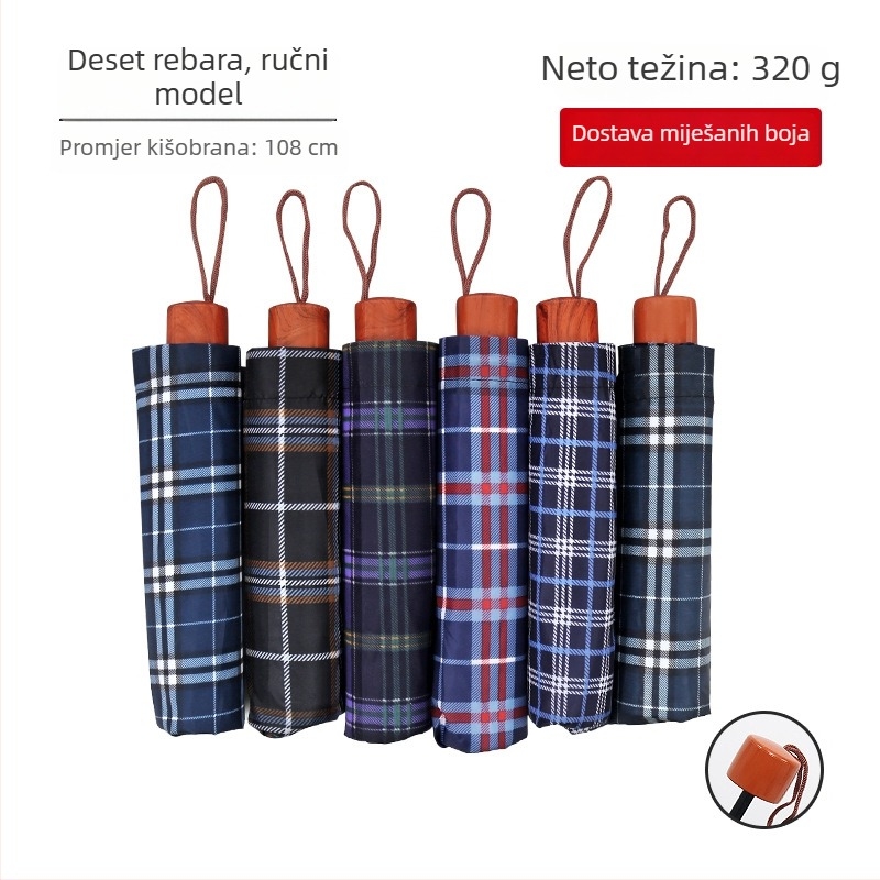 Poliesterski kišobran s trodijelnom konstrukcijom, 8 rebara, ručno otvaranje, ispis logotipa