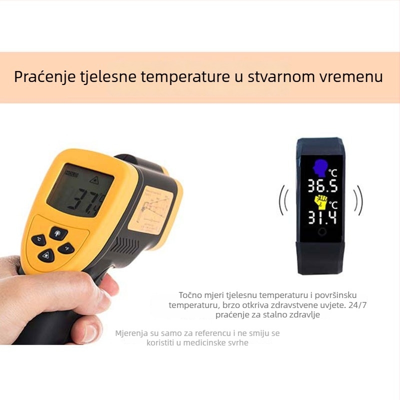 Pametni narukvica s praćenjem srčanog ritma i brojača koraka, Bluetooth podsjetnici, trajanje baterije 7–14 dana, kućište od aluminijskog legura