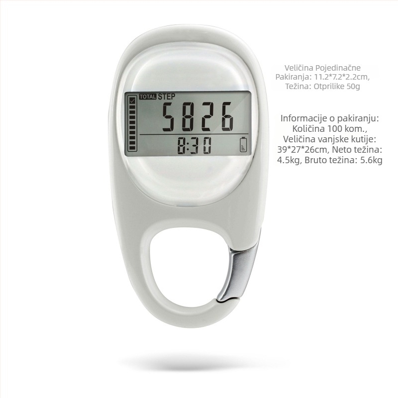 Pedometar sa 3D senzorom, ABS tijelo, HY-707 — karabinera za ključeve, brojanje koraka, udaljenost i kalorije