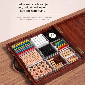 Geming Sve-u-Jedno Edukativna Dječja Društvena Igra: Ploča s više igara na jednoj – Leteći Šah, Dama, Go, Backgammon i Šah; Edukativna, Interaktivna, Potiče roditelje i djecu da komuniciraju; Pogodno za uzrast 0–3 godina.